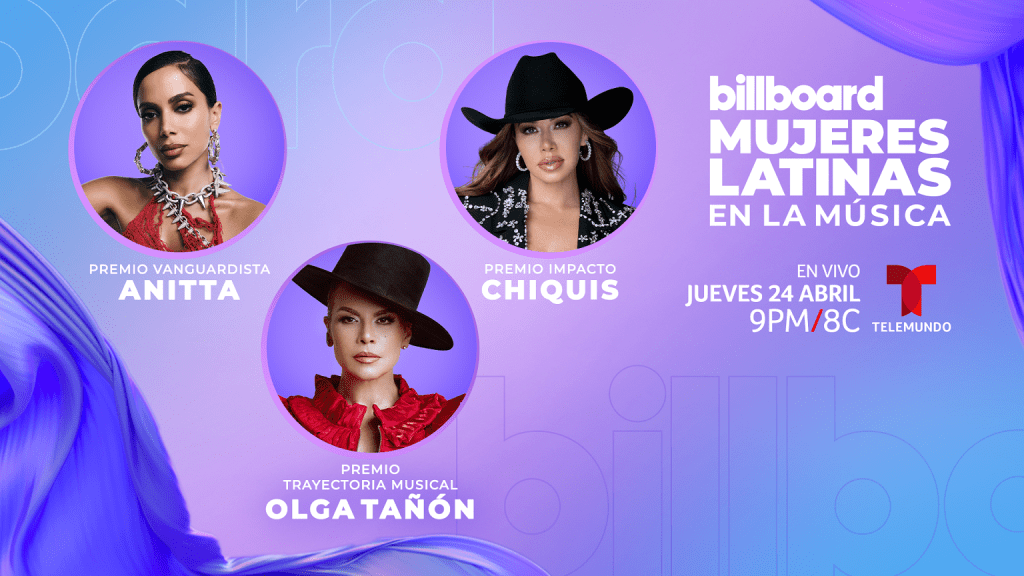 Televisión: LAS SUPERESTRELLAS GLOBALES ANITTA, CHIQUIS Y OLGA TAÑÓN SERÁN HONRADAS EN MUJERES LATINAS EN LA MÚSICA DE BILLBOARD QUE SE TRANSMITIRÁ EN VIVO EL JUEVES, 24 DE ABRIL A LAS 9 PM/8C EXCLUSIVAMENTE POR&nbsp;TELEMUNDO